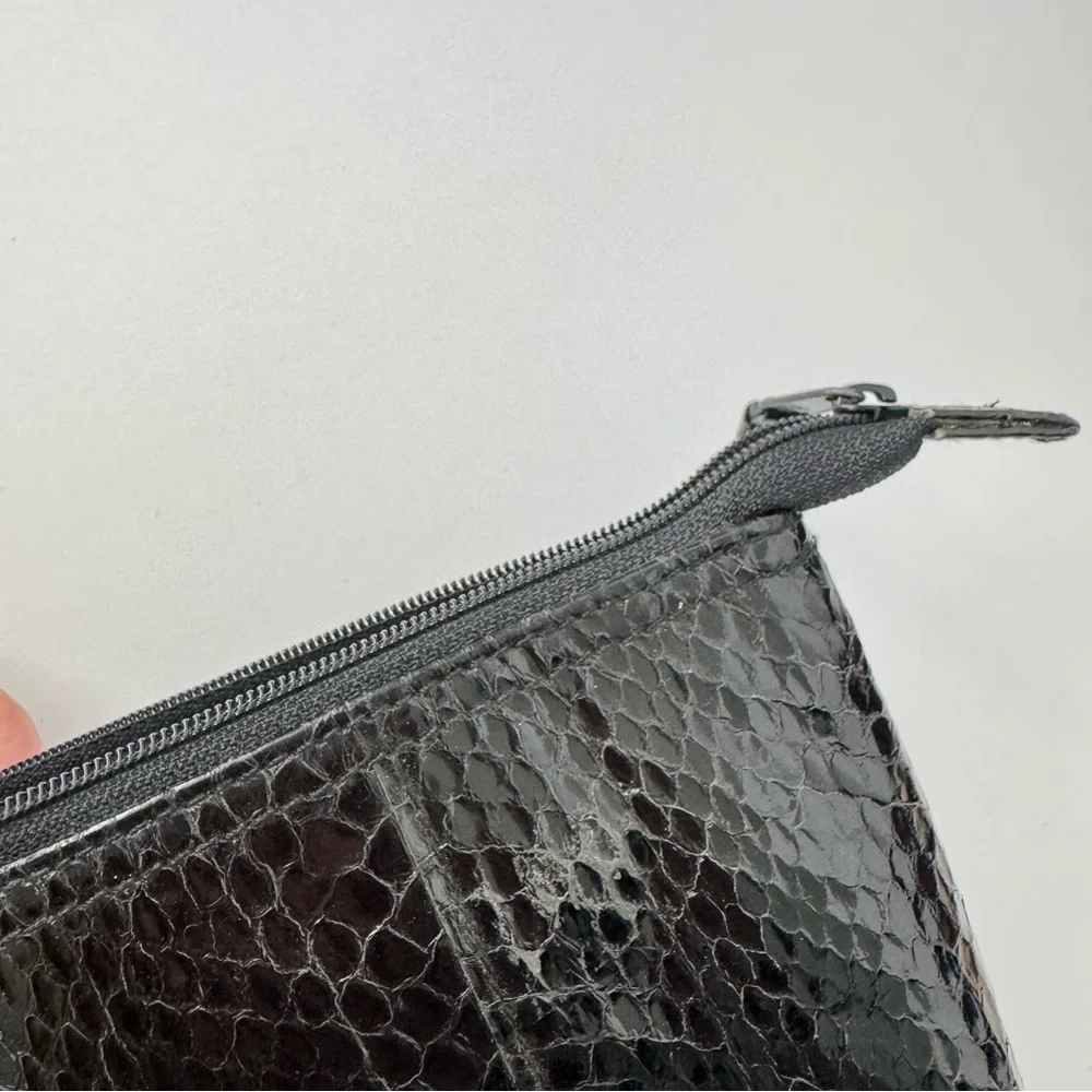 Vintage Nordstrom Real Snakeskin Pouch in Black Zipper Cosmetic Bag